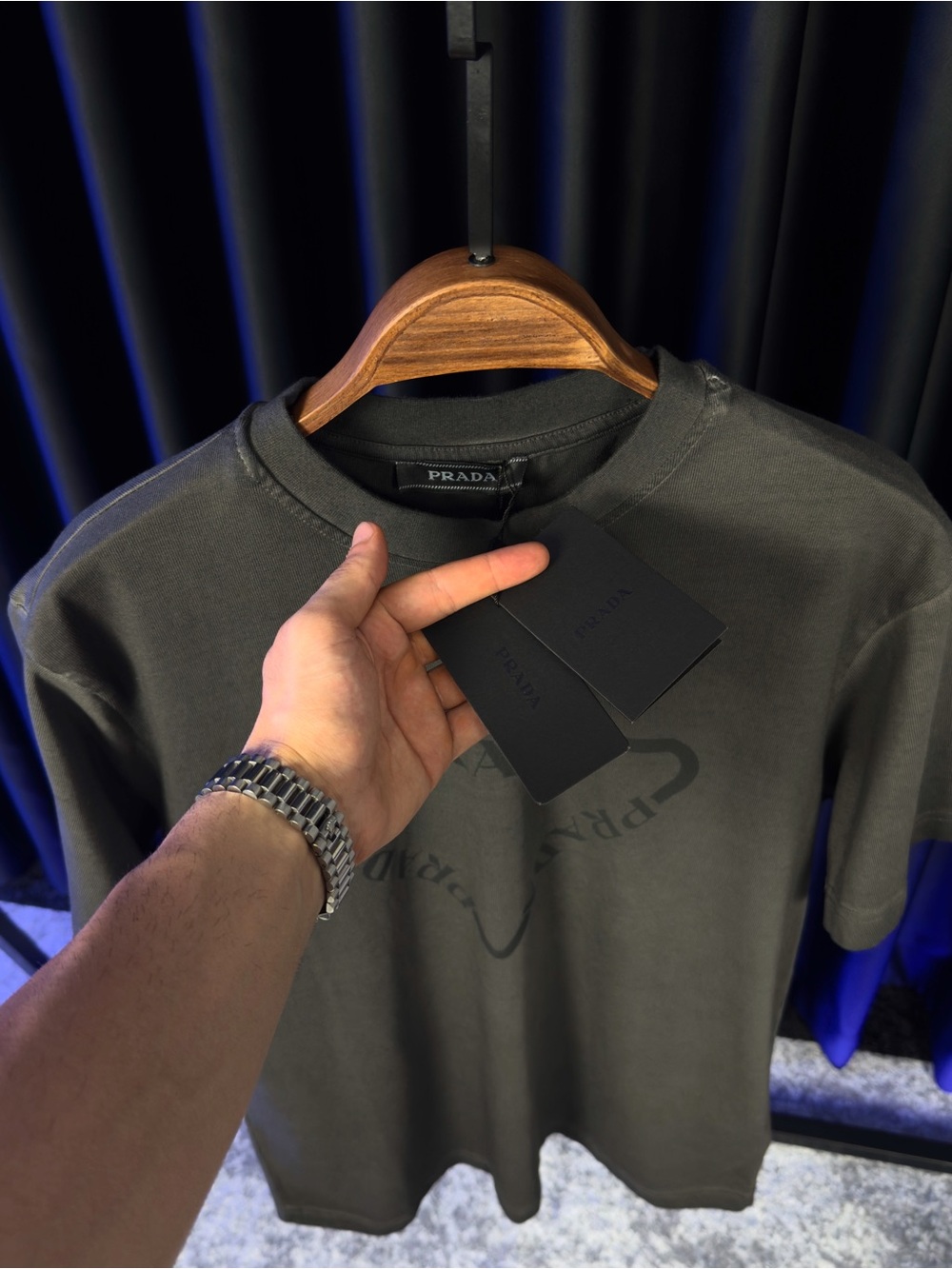 Prada Men's Black Logo Crewneck T-Shirt